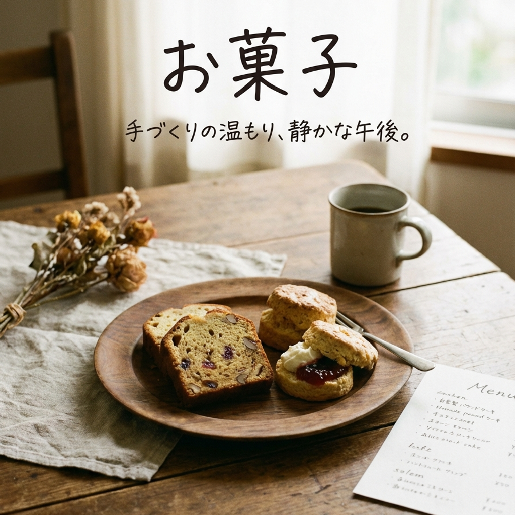 手づくりのお菓子が並ぶイメージ